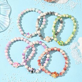 Синтетические бирюзовые круглые и черепаховые бусины, покрытые краской для выпечки, эластичные браслеты для мужчин и женщин