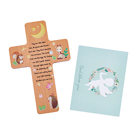 1Pc Wood Cross Wall Decoration, Home Decor, with 1Pc Paper Prayer Cards