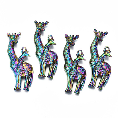 Rainbow Color Alloy Big Pendants, Cadmium Free & Lead Free, Double Giraffe Shape