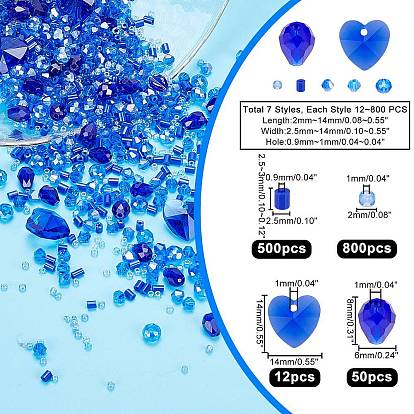 PandaHall Elite 1630Pcs Glass Bugle & Seed Beads, 200Pcs Imitation Austrian Crystal Beads, 12Pcs Glass Charms