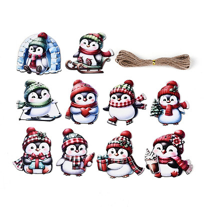 10 шт. подвесные украшения из дерева с односторонней УФ-печатью, пингвин, подвесные украшения из джутовой веревки, вырезанные лазером деревянные формы