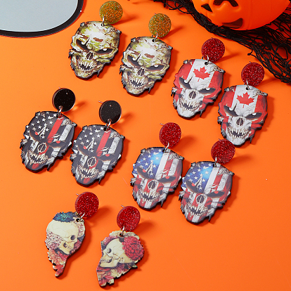 Акриловые серьги-гвоздики с принтом черепа на Хэллоуин