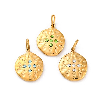 304 из нержавеющей стали горный хрусталь подвески, ионное покрытие (ip), плоская круглая звезда, реальный 14 k позолоченный