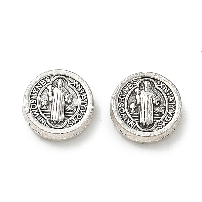 Религиозные сплавные бусины, плоский круглый со святым