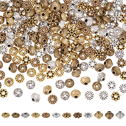 240 шт 12 стиль бусины-распорки сплава тибетского стиля, плоский круглый, ромашка и биконус, разнообразные