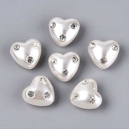 Абс пластиковые жемчужные бисера, сердце, со стразами