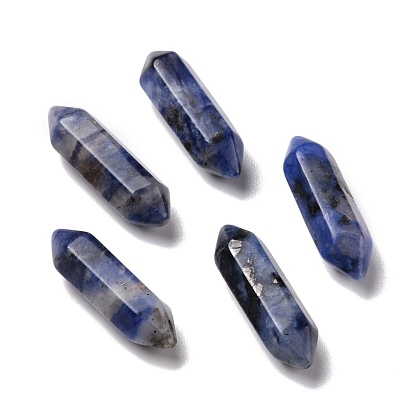 Natural Sodalite Beads, Healing Stones, Reiki Energy Balancing Meditation Therapy Wand, No Hole, Faceted, Double Terminated Point