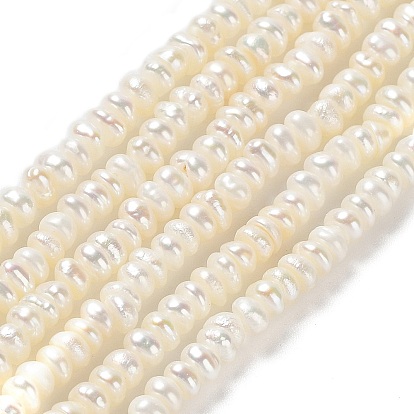 Natural Cultured Freshwater Pearl Beads Strands, Rondelle, Grade 4A+