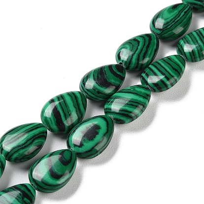 Perles synthétiques malachite brins, larme plat