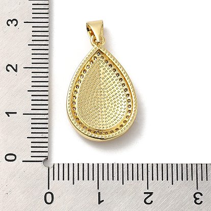 Rack Plating Brass Micro Pave Cubic Zirconia with Synthetic Opal Pendants, with Jump Ring, Lead Free & Cadmium Free, Long-Lasting Plated, Teardrop with Saint