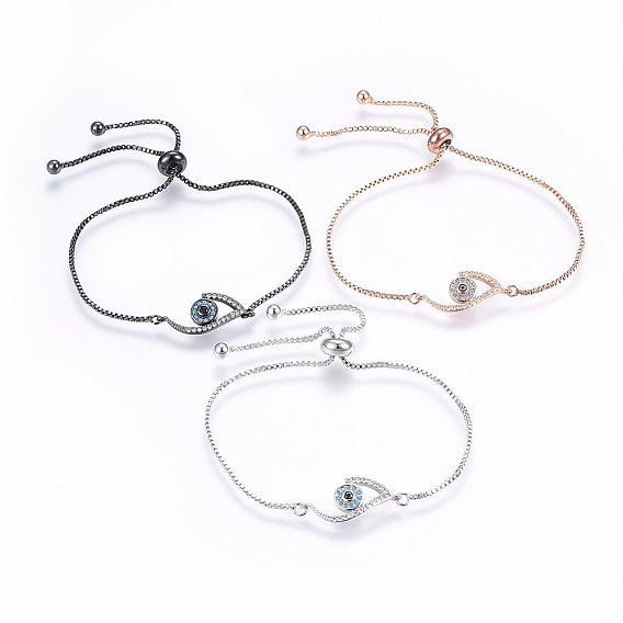 Регулируемые латунные браслеты из микропаве из циркония и боло, слайдерные браслеты, злые глаза