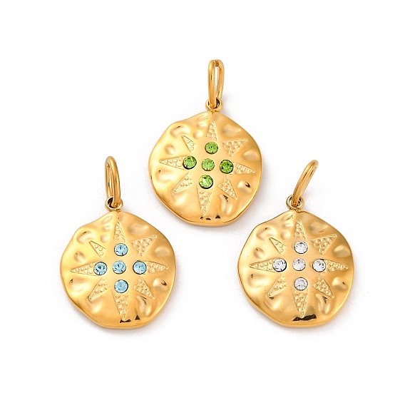 304 из нержавеющей стали горный хрусталь подвески, ионное покрытие (ip), плоская круглая звезда, реальный 14 k позолоченный