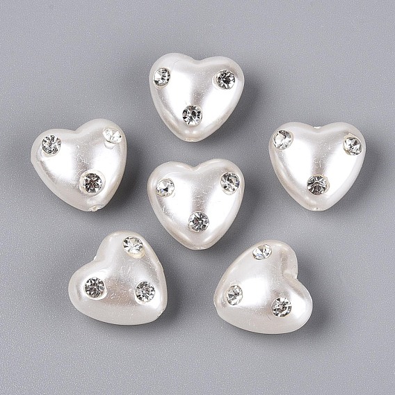 Абс пластиковые жемчужные бисера, сердце, со стразами