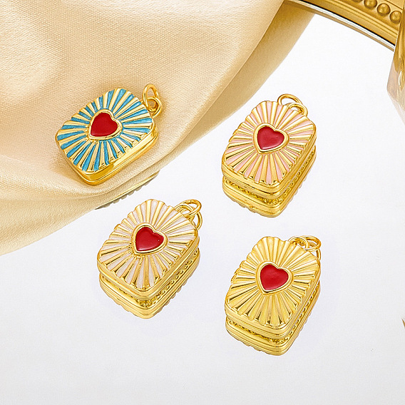 Латунь эмаль Locket подвески, Прямоугольник с сердцем