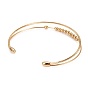 Long-Lasting Plated Brass Cuff Bangles, Multi-Strand Bangles, with Round Beads