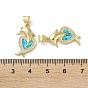 Brass Micro Pave Clear Cubic Zirconia Pendants, with Synthetic Opal, Real 18K Gold Plated, Dolphin & Heart