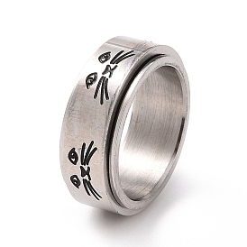 Вращающееся кольцо с черным эмалевым котом, 201 кольцо из нержавеющей стали для снятия стресса