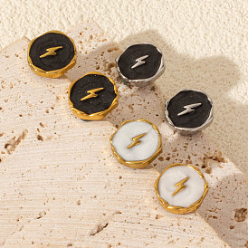 Стильные 304 плоские круглые серьги-гвоздики из нержавеющей стали с молнией