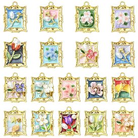 18 шт 18 стили подвески из сплава эмали, прямоугольник с цветочными подвесками, с блестящей пудрой и искусственным жемчугом, без кадмия, без никеля и без свинца, стойки покрытие