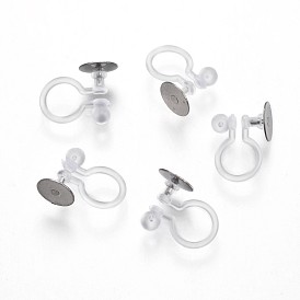 304 acier inoxydable composants de boucle d'oreille clip-on, avec coussin plat rond et plastique