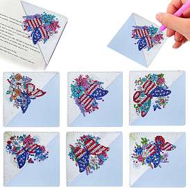 Kits de marque-pages pour peinture diamant papillon, bricolage, y compris les strass en résine, stylo, plateau & colle argile, drapeau américain
