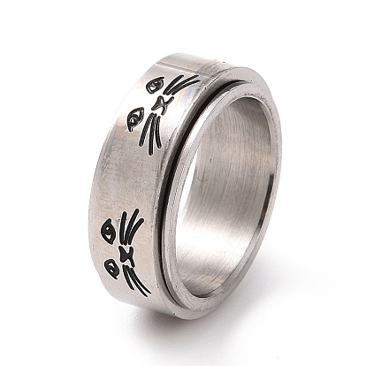 Вращающееся кольцо с черным эмалевым котом, 201 кольцо из нержавеющей стали для снятия стресса