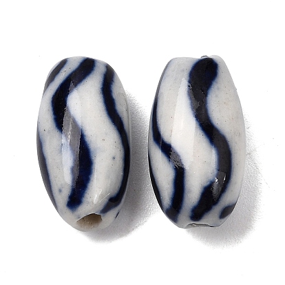 Фарфоровые бусины ручной работы, баррель, синий и белый фарфоровый узор