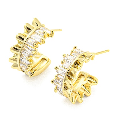 Semicircle Clear Cubic Zirconia Stud Earrings, Brass Jewelry for Women