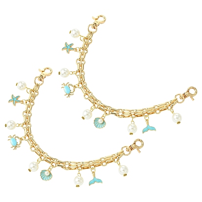 Ручки для сумок из железа и сплава с цепочкой в стиле морских животных и ракушками и крабами, с застежками, для замены ремней для мешков