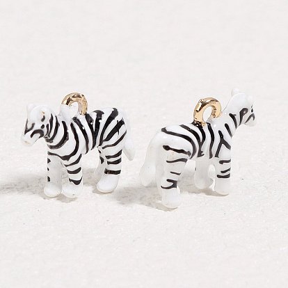 Alloy Enamel Pendants, Zebra Charms, Golden