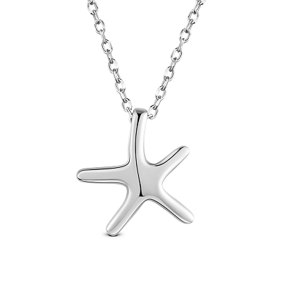 925 Sterling Silver Pendant Necklaces, with 925 Stamp, Starfish/Sea Stars
