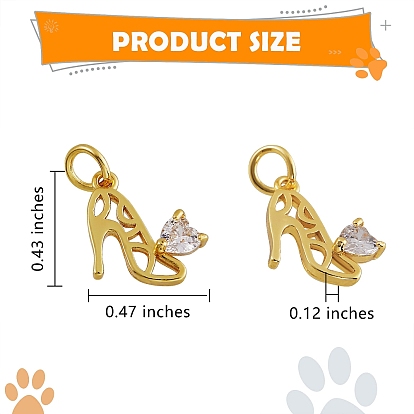 20Pcs Brass Micro Pave Clear Cubic Zirconia Stilettos Charms, Long-Lasting Plated, High-heeled Shoes
