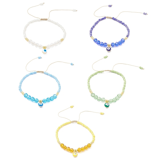 Браслет из латуни с эмалью и сглазом, регулируемый браслет с оплеткой из стеклянных семян