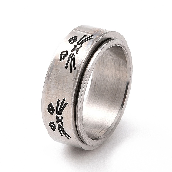 Вращающееся кольцо с черным эмалевым котом, 201 кольцо из нержавеющей стали для снятия стресса