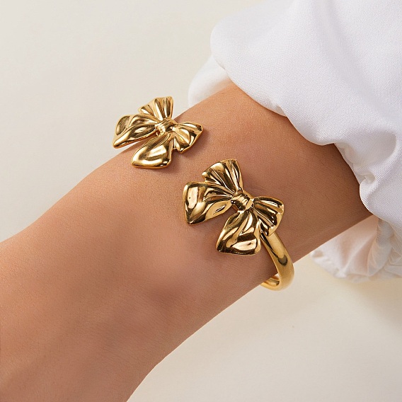 304 женские браслеты-манжеты с бантом из нержавеющей стали