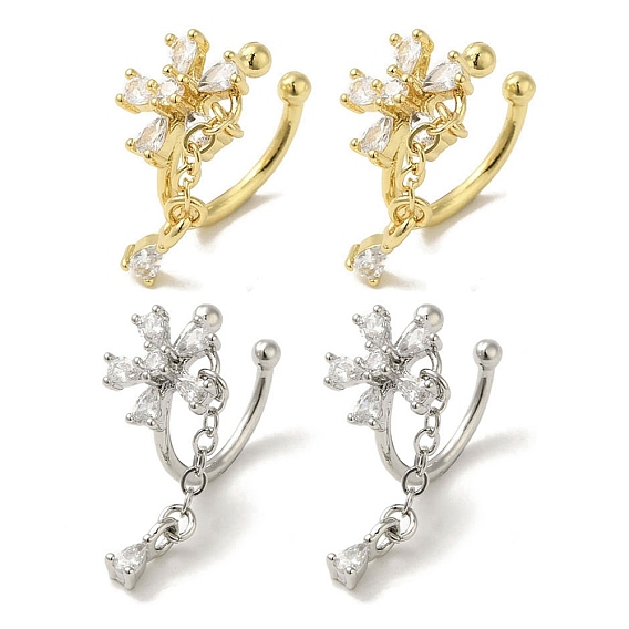 Серьги-манжеты с цветочным узором из латуни и прозрачного циркония для женщин, без кадмия и без свинца, долговечный