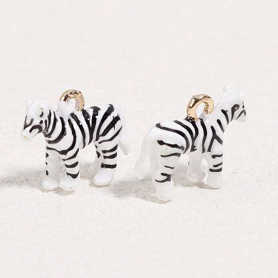Alloy Enamel Pendants, Zebra Charms, Golden