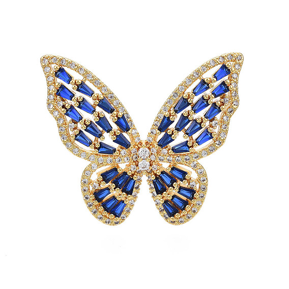 Открытые манжеты с кубическим цирконием и бабочкой, массивное широкое кольцо из настоящей позолоченной латуни для женщин, без никеля 