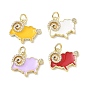 Brass Micro Pave Clear Cubic Zirconia with Enamel Pendants, Sheep Charms, Golden