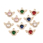 Brass Pave Cubic Zirconia Charms, Flat Round with Angel Wings Charms, Long-Lasting Plated, Golden