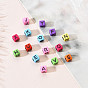 Mixed Color Opaque Acrylic Beads, Cube with Black Mixed Letter