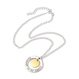 304 Stainless Steel and Alloy Round With Word Forever In My Heart Pendant Necklace, Brass Curb Chains Necklaces
