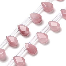 Dyed, Natural Strawberry Quartz Beads Strands, Faceted, Teardrop, Top Drilled