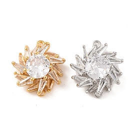 Brass Pave Clear Cubic Zirconia Connector Charms, Cadmium Free & Nickel Free & Lead Free, Sun Links