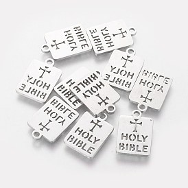 201 Stainless Steel Charms, Laser Cut, Rectangle with Word Holy Bible