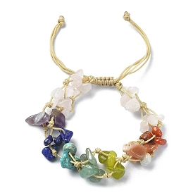 Bracelet de perles tressées avec des éclats de pierres précieuses mélangées naturelles et synthétiques, bracelet réglable thème chakra