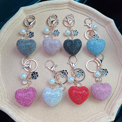 Lovely Camellia Heart Keychain with 520 Creative Earphone Bag Pendant