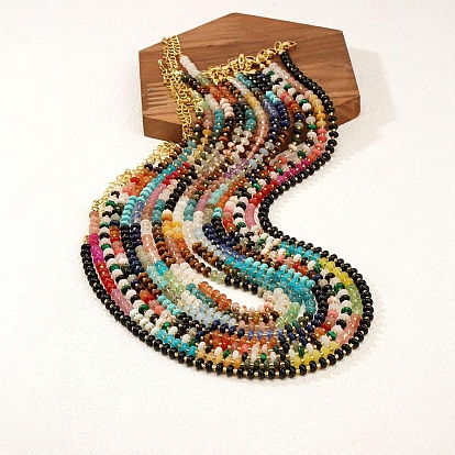 Красочные ожерелья из натуральных смешанных камней в форме ронделей для летнего пляжного стиля, золотые