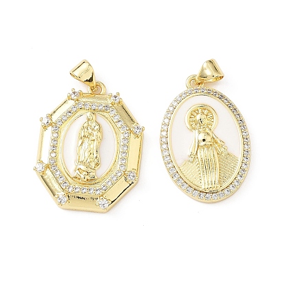 Латунные микропаве прозрачные подвески с фианитом, религиозная тема, с эмалью, без свинца и без кадмия, долговечный, стойки покрытие