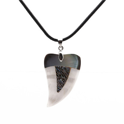 Stylish Wolf Fang and Abalone Shell Pendant Necklace - Unique Animal Jewelry